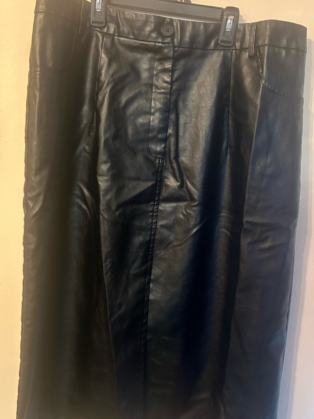 Black Faux Leather Pencil Skirt Pockets